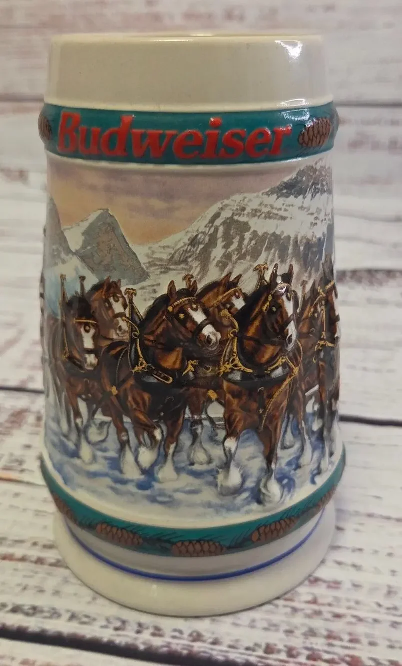 1993 Budweiser Holiday Stein Collection Snowy Mountain 6.5